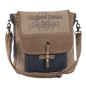 Clea Ray Upcycled Seafood Lovers Canvas Messenger Crossbody Shoulder Tote‎ Bag